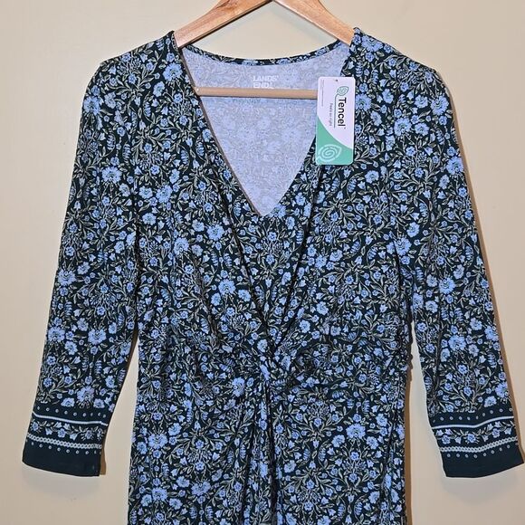Lands End Modal Floral Dress Front Twist Size Small Tradwife Modest Knee Length - Picture 3 of 11